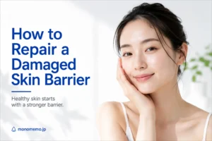 Woman gently touching her face with healthy-looking skin, illustrating skin barrier repair and a simple skincare routine.