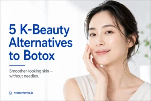 Woman gently touching her cheek, representing K-beauty skincare alternatives to Botox for smoother-looking, firmer skin without needles.