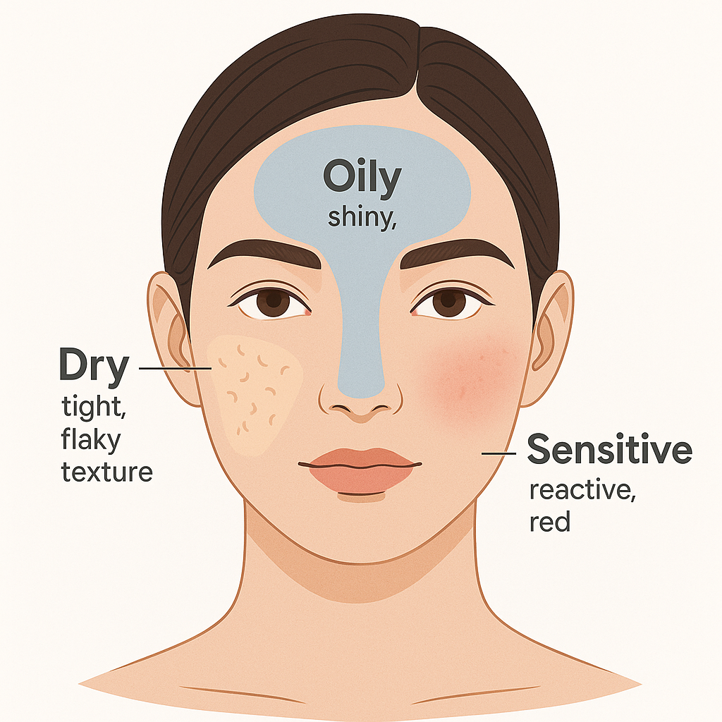 Skin type zones: oily, dry, sensitive