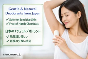 Natural Japanese deodorant for sensitive skin – woman applying fragrance-free deodorant