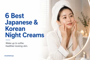 Woman with a towel wrapped around her hair applying night cream during her evening skincare routine for dry skin