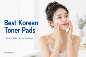 Woman applying Korean toner pads to both cheeks during a skincare routine, illustrating the best Korean toner pads for sensitive skin.
