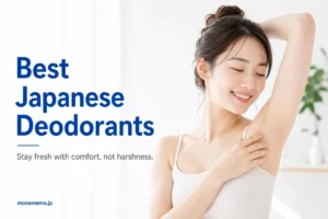 Smiling woman checking underarm freshness with clean, healthy skin, representing gentle Japanese deodorants for everyday odor protection and sensitive skin.